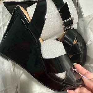 Torrid Black Patent Platform Wedge Sandals